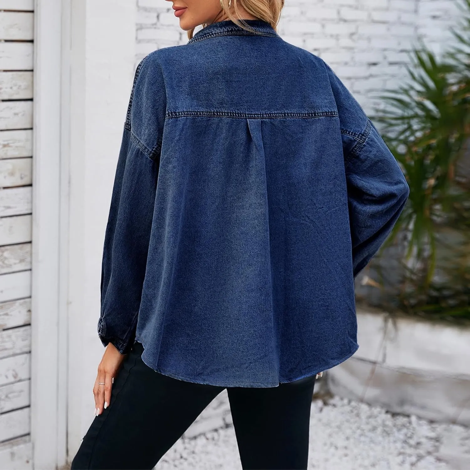 2024 Jean Jackets for Women Fashion Oversized Boyfriend Button Down Basic Denim Jacket Loose Fit Fall Shacket Jacket