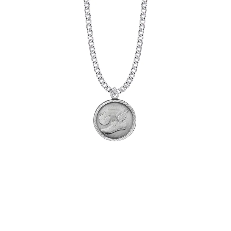 7/8 Inch Pewter Round Track Medal with St. Christopher on Back