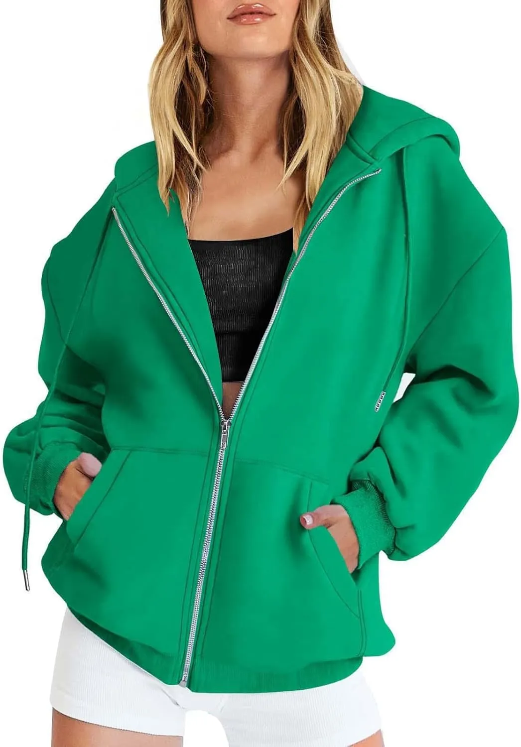 ADJHDFH Women's Fall Jacket Oversized Pocket Sweatshirt Casual Drawstring Clothing Zipper Track Jacket Solid Tech Wear