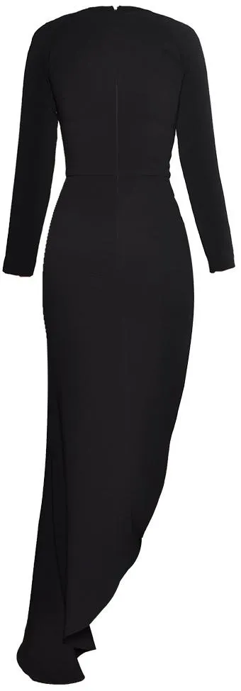 Asymmetrical Cut-Out Long-Sleeve Gown, Black