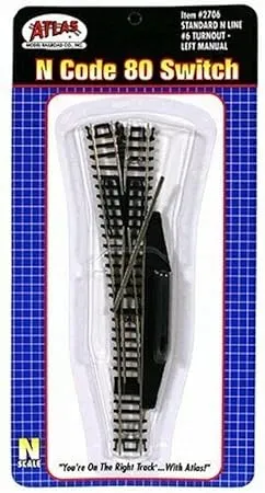 Atlas 2706 N Code 80 #6 Manual Left-Hand Turnout