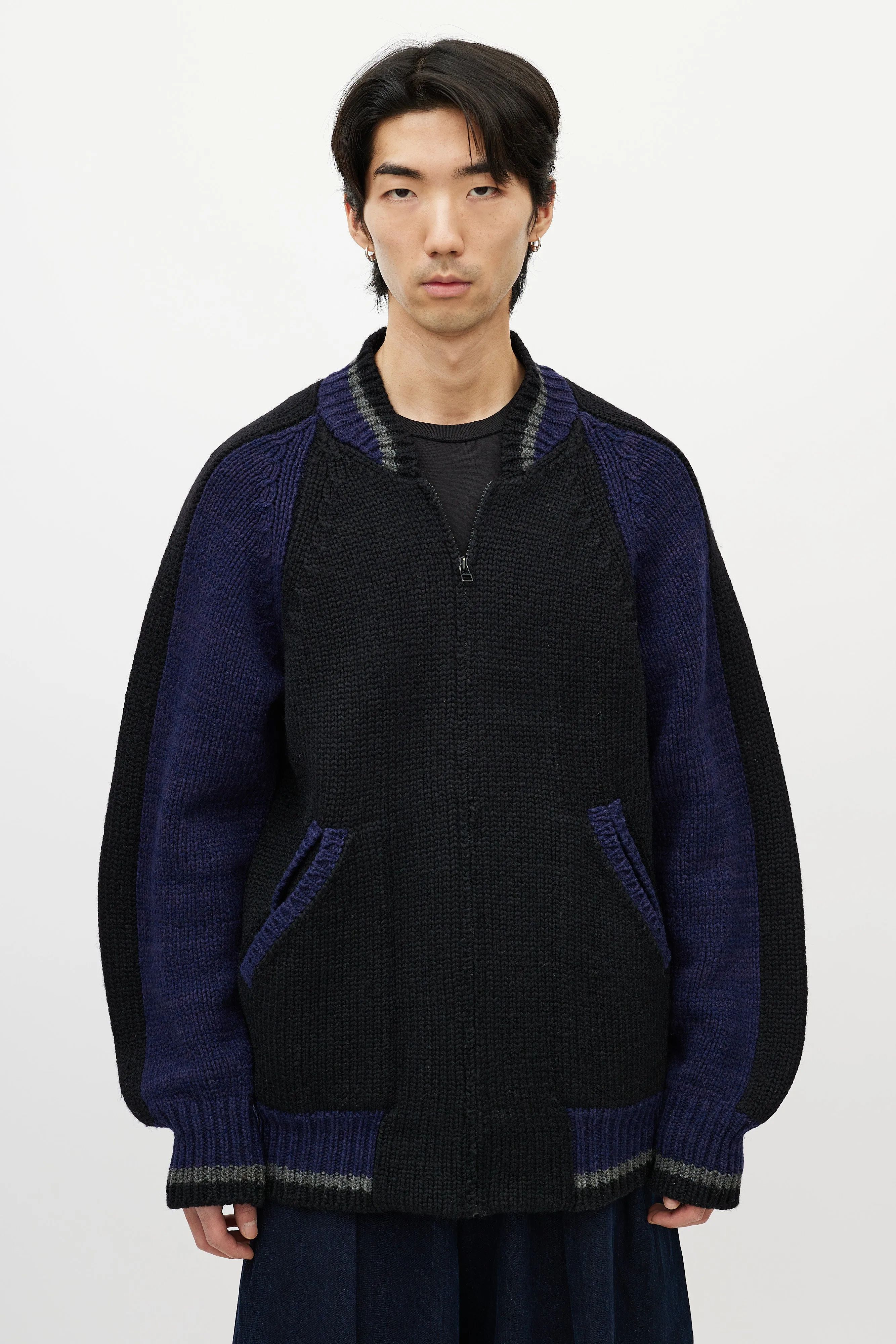 Black & Multicolour Striped Knit Cardigan