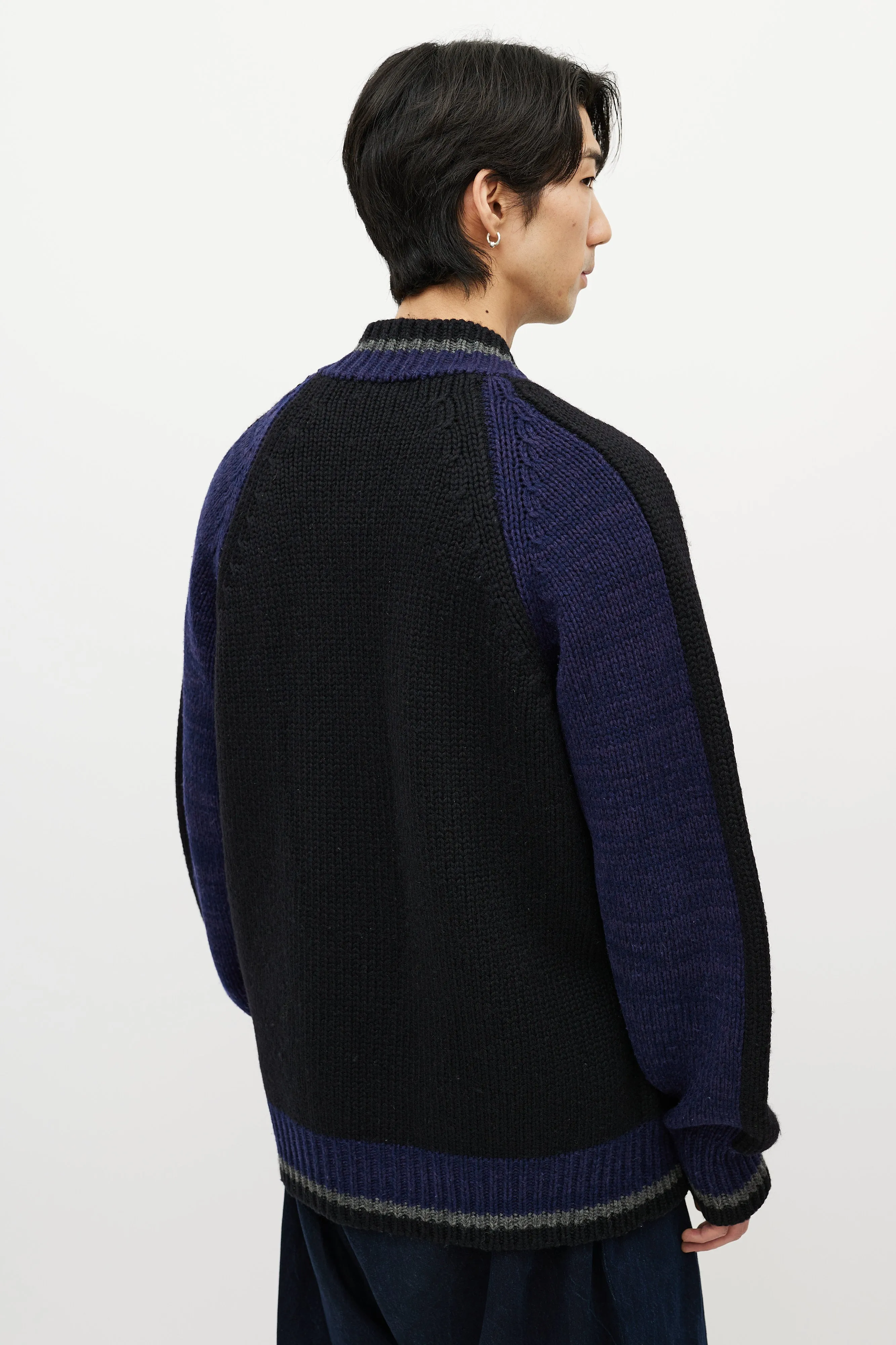 Black & Multicolour Striped Knit Cardigan