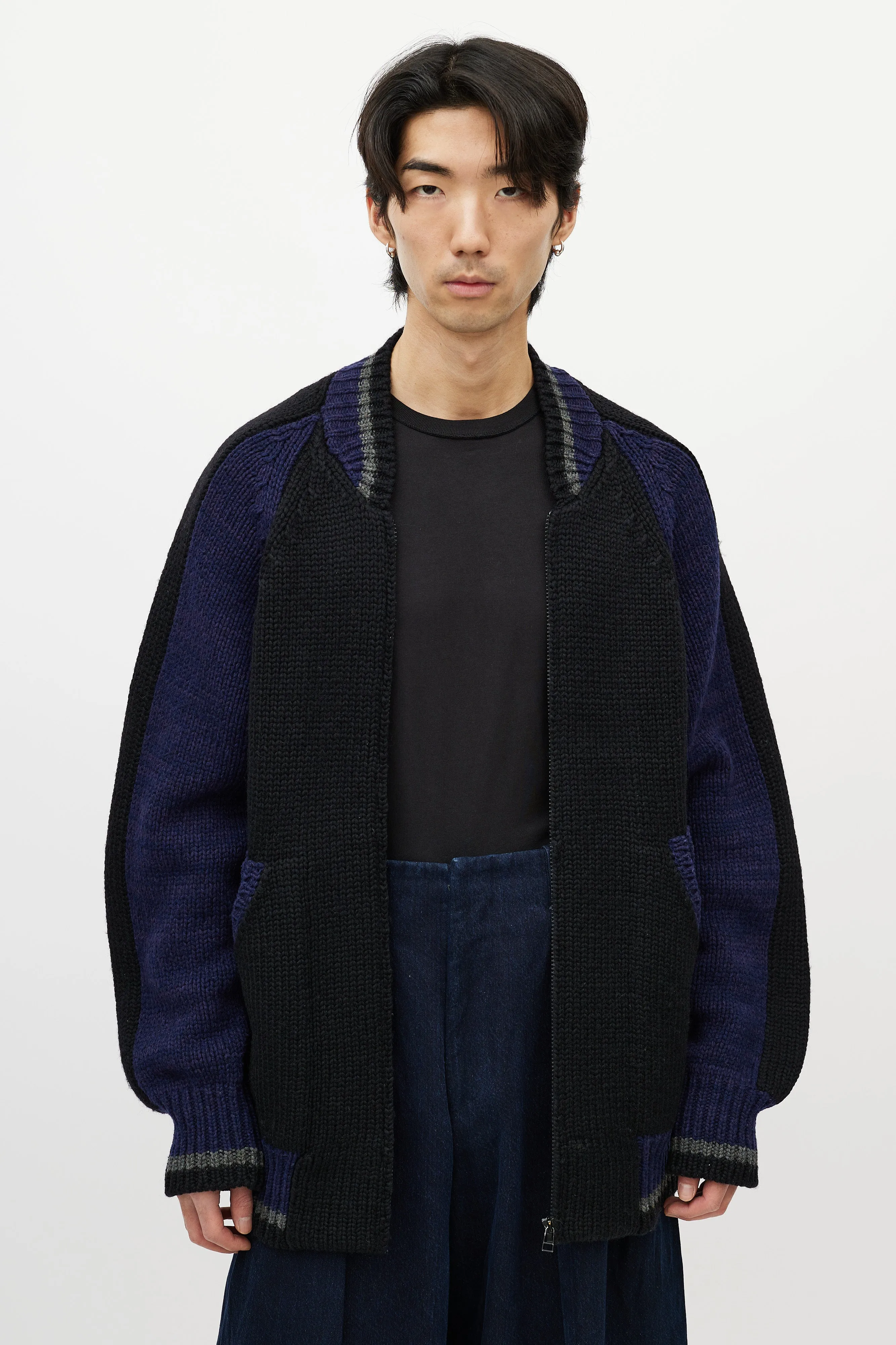 Black & Multicolour Striped Knit Cardigan