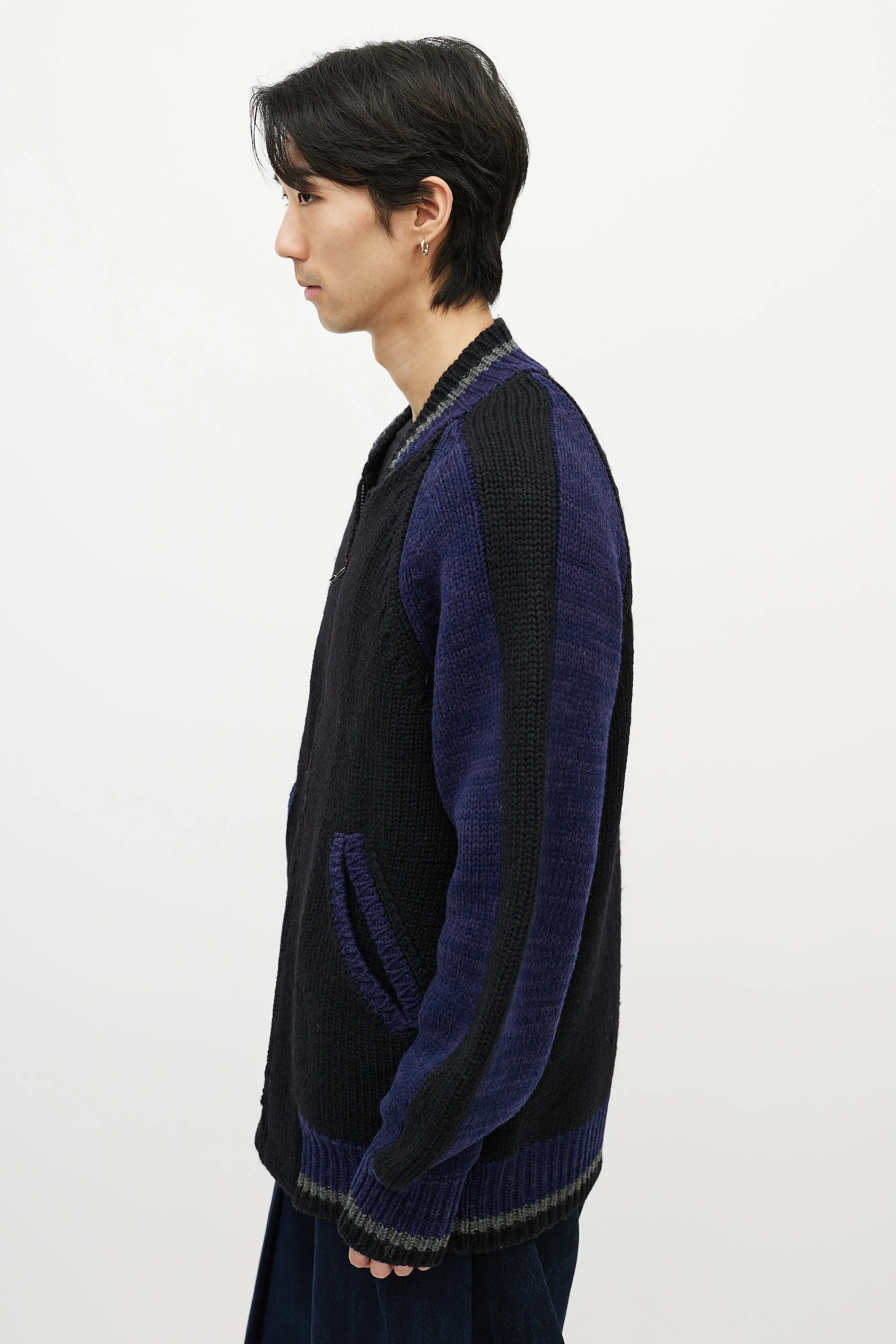 Black & Multicolour Striped Knit Cardigan
