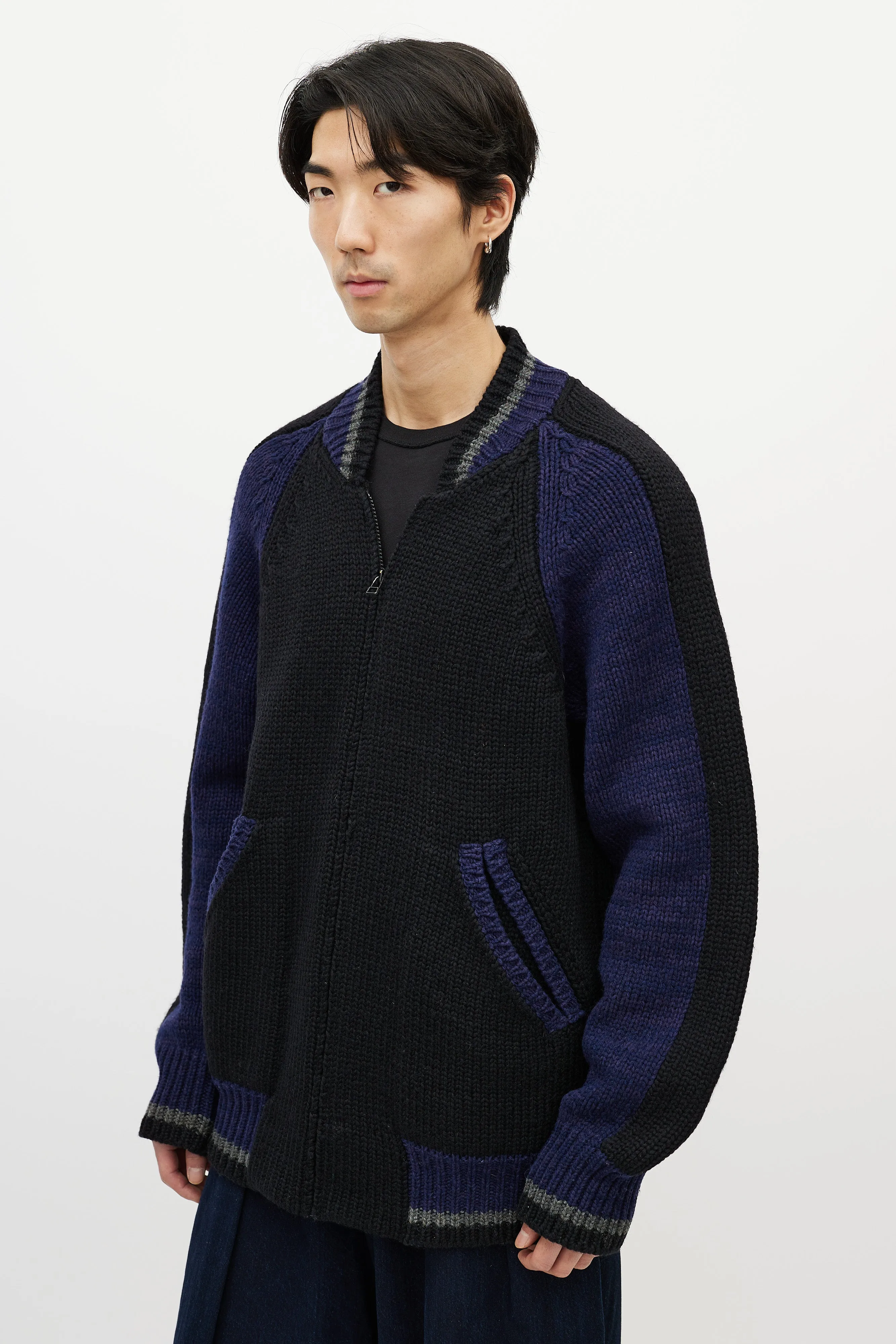 Black & Multicolour Striped Knit Cardigan