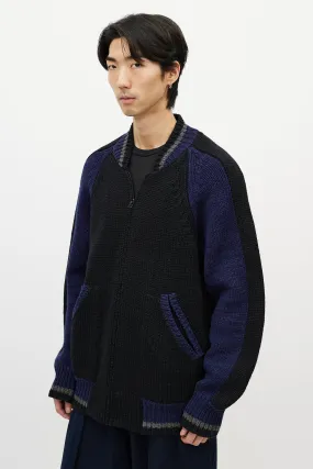 Black & Multicolour Striped Knit Cardigan
