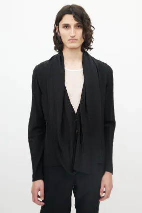 Black Shawl Collar Jacquard Dot Cardigan