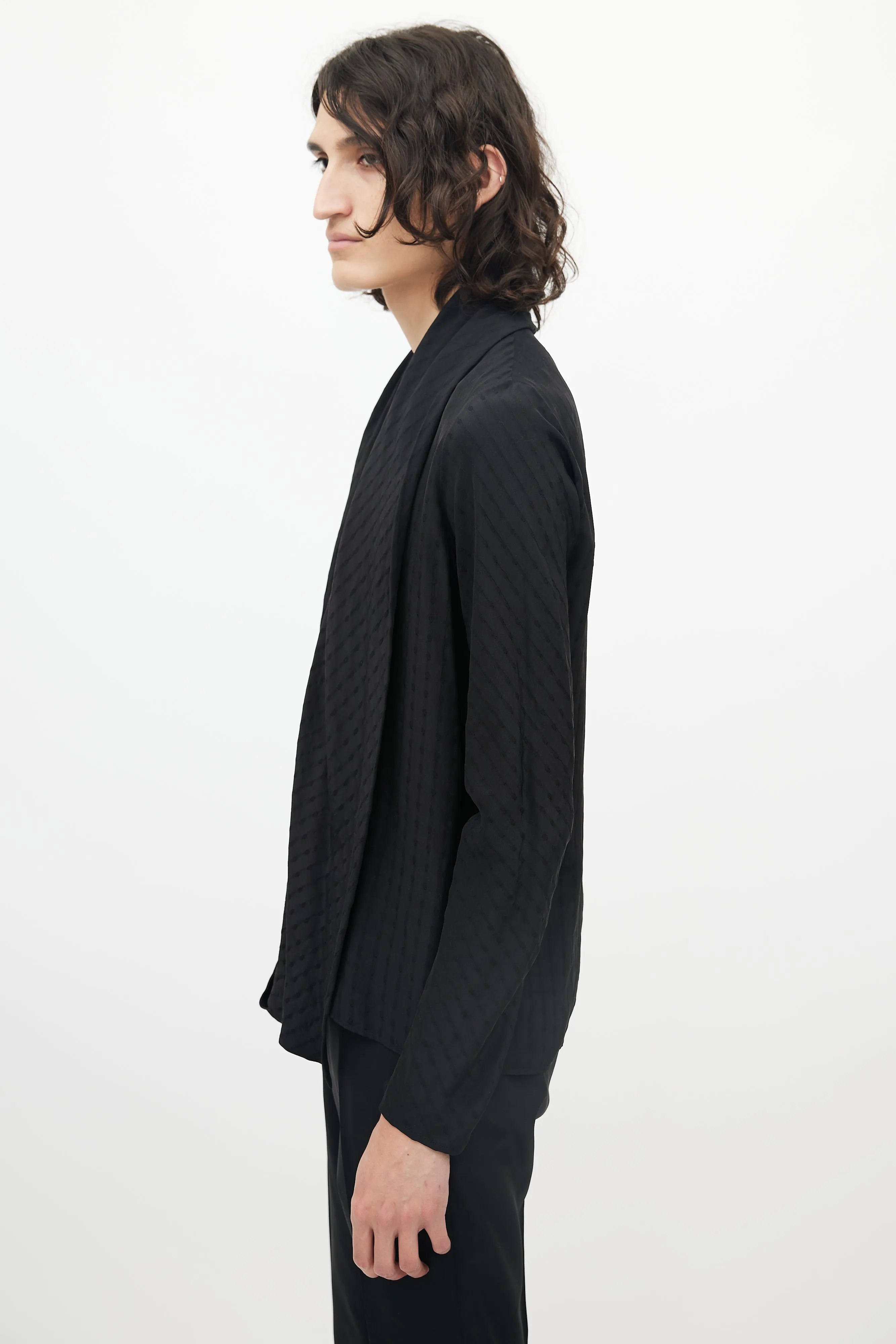 Black Shawl Collar Jacquard Dot Cardigan