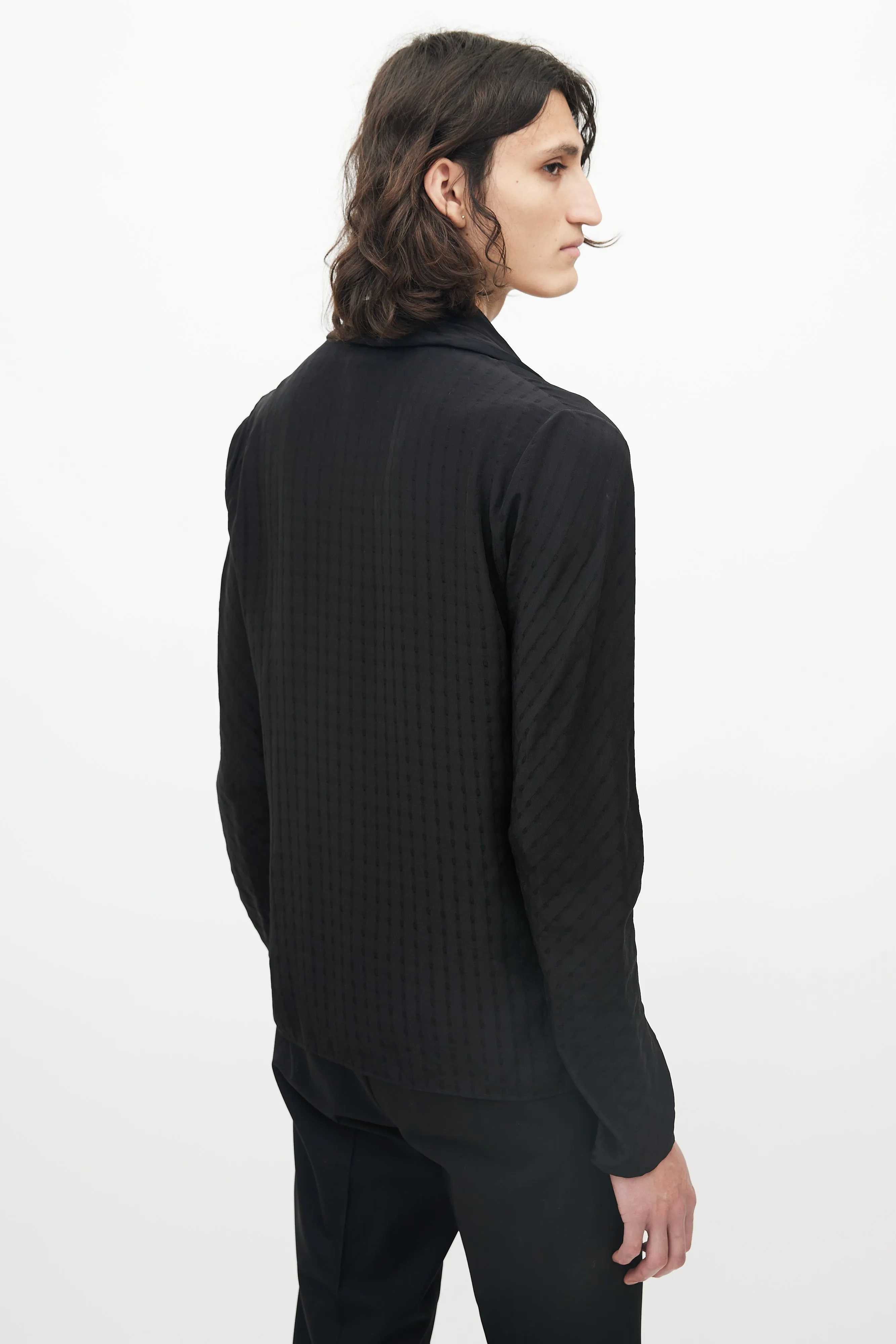 Black Shawl Collar Jacquard Dot Cardigan