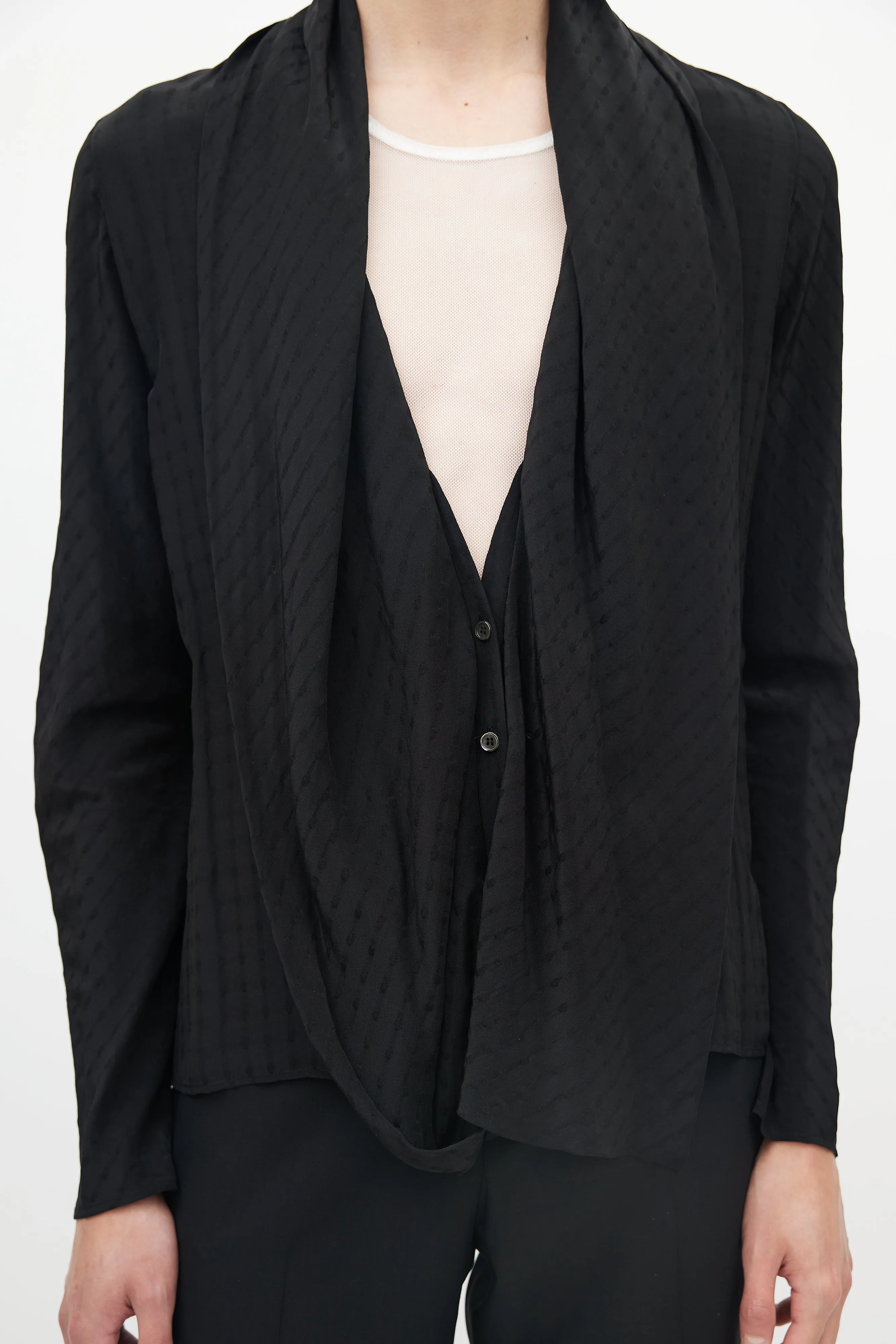 Black Shawl Collar Jacquard Dot Cardigan