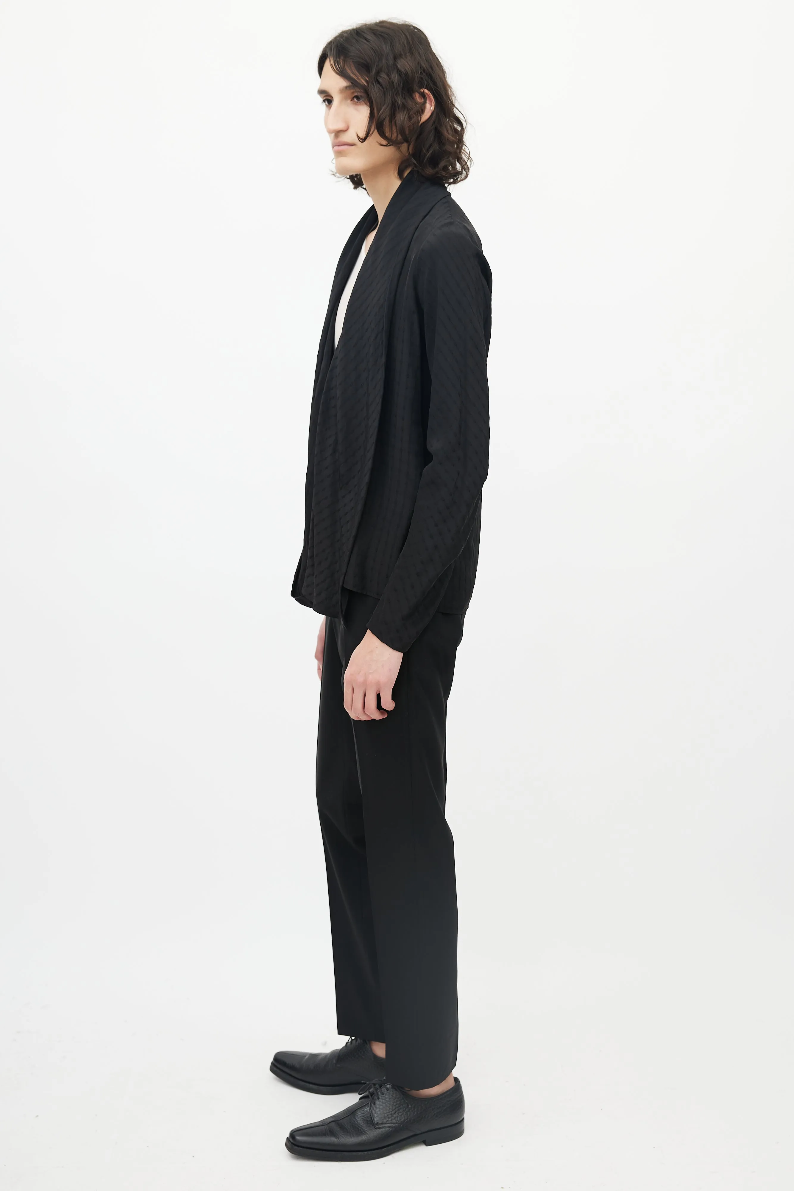 Black Shawl Collar Jacquard Dot Cardigan