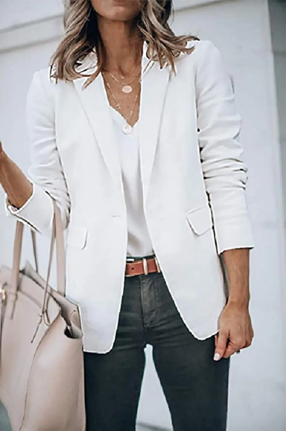 Blazers for Women Business Casual Blazers Open Front Long Sleeve Work Office Jackets Solid Button Lapel Blazer Suit