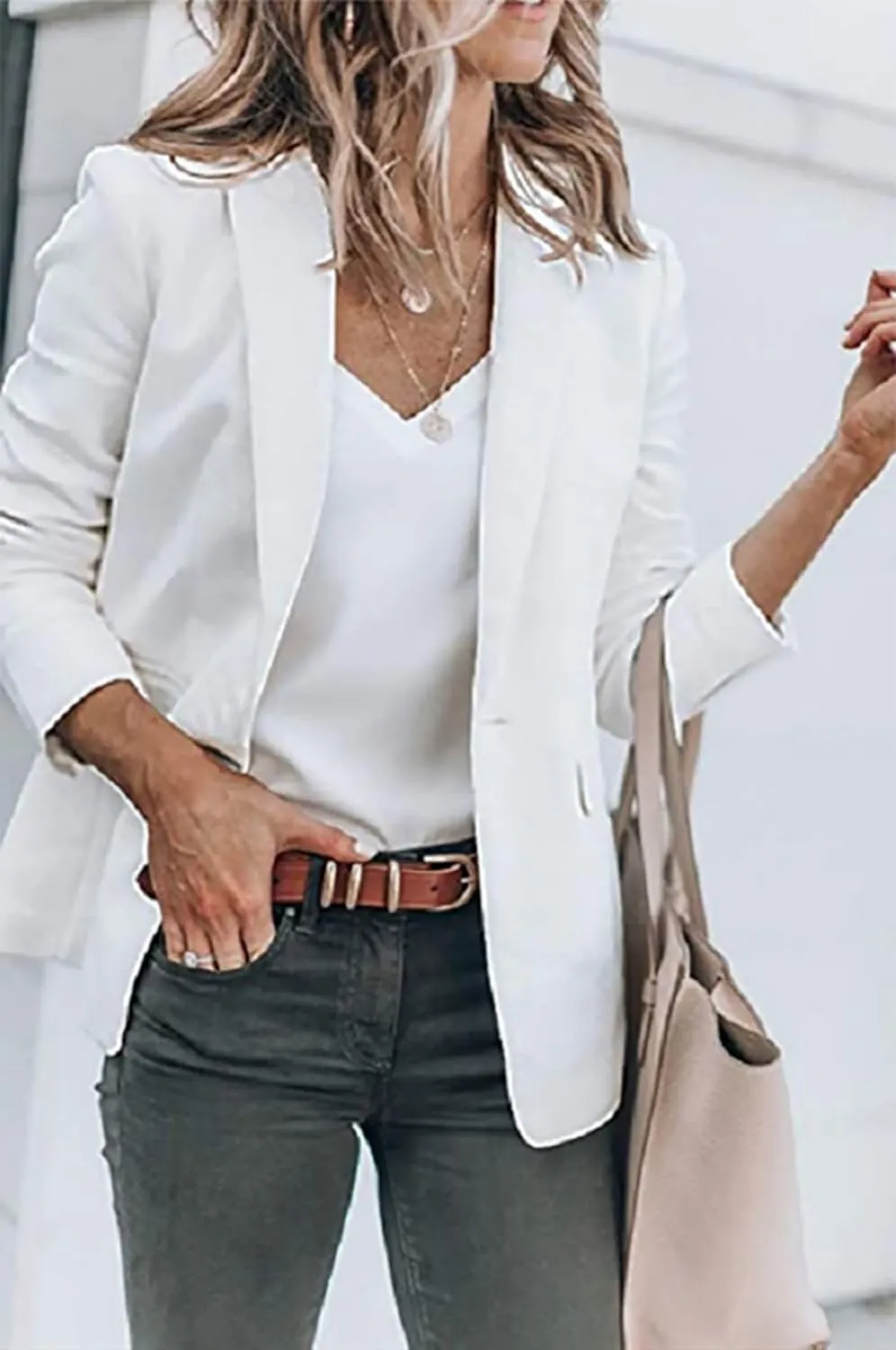 Blazers for Women Business Casual Blazers Open Front Long Sleeve Work Office Jackets Solid Button Lapel Blazer Suit