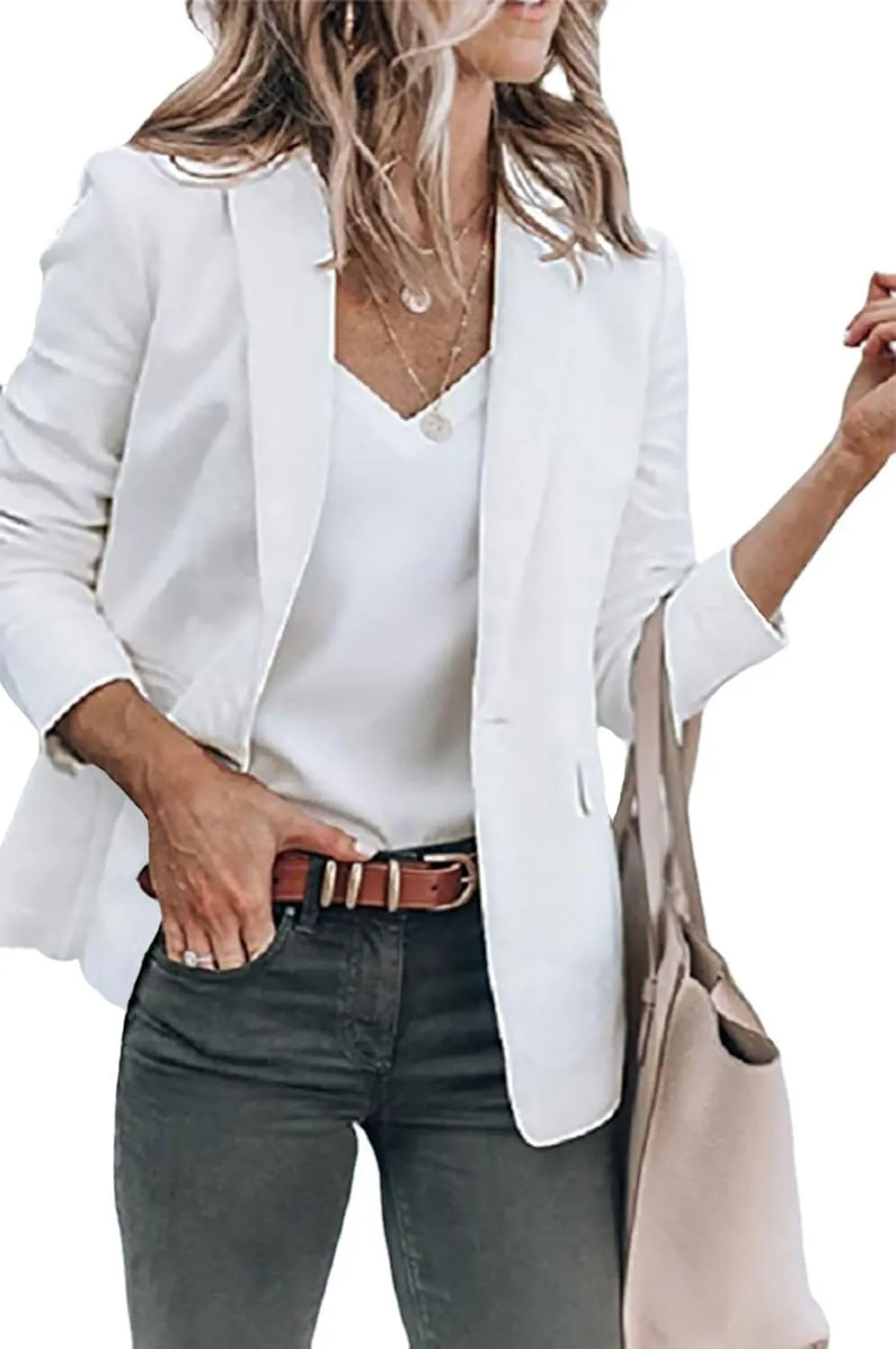Blazers for Women Business Casual Blazers Open Front Long Sleeve Work Office Jackets Solid Button Lapel Blazer Suit
