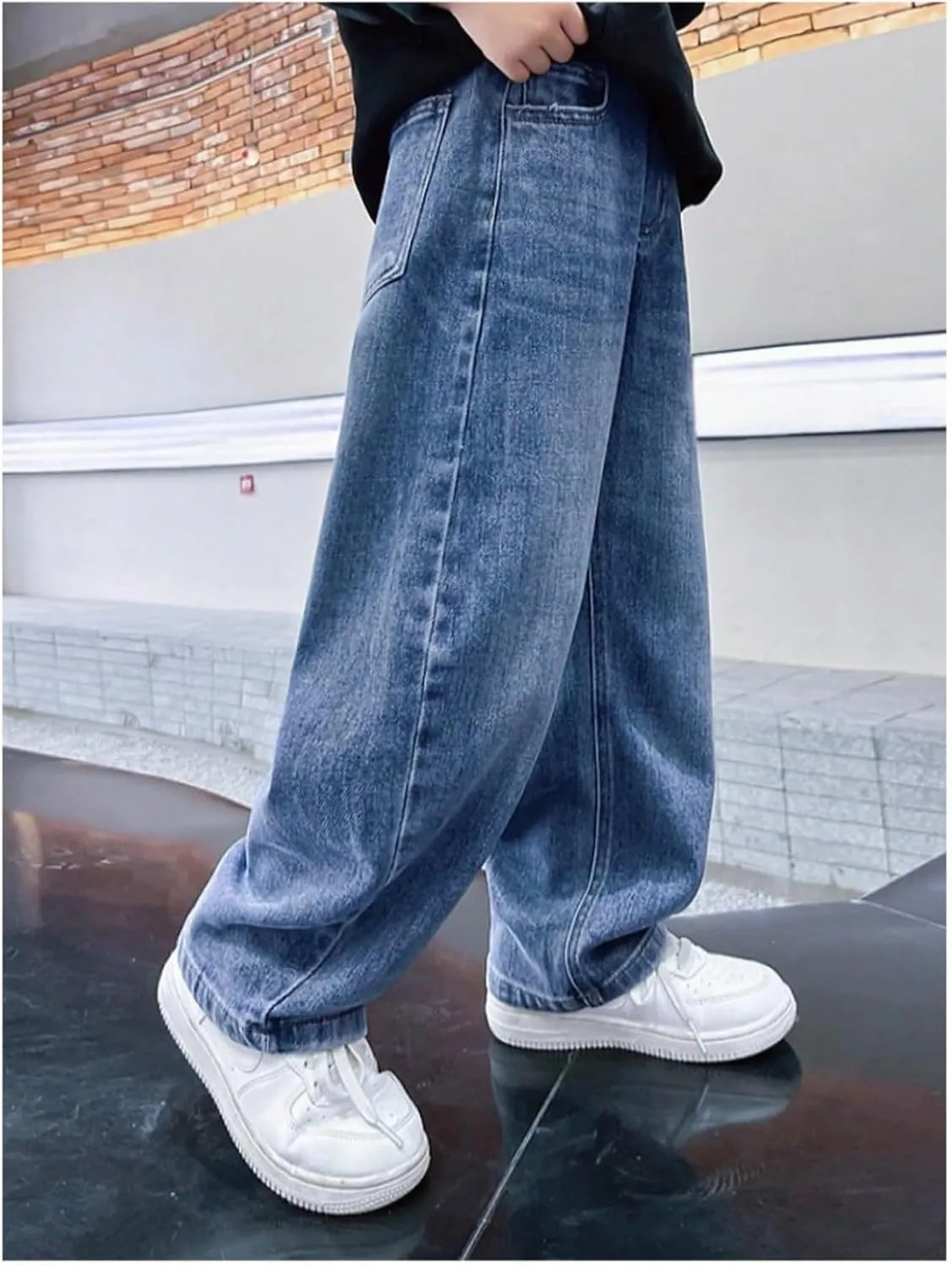 Boy's Baggy Jeans for Kids Teen Casual Straight Wide Leg Cargo Jeans Y2K Loose Elastic Waist Denim Pants Trousers