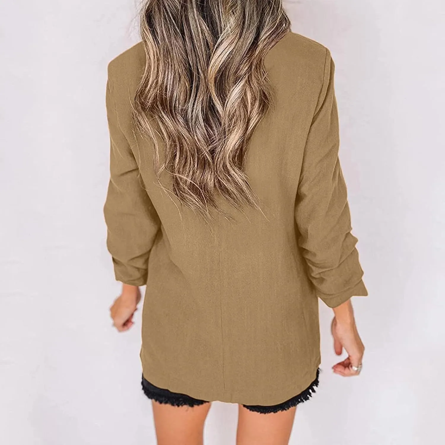 Collarless Blazer Jackets for Women Causal Ladies Blazer Buttonn Dressy Fashion Suit Loose Fit Herringbone Coat
