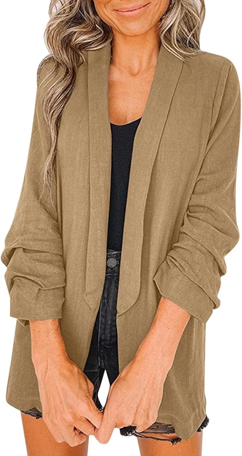 Collarless Blazer Jackets for Women Causal Ladies Blazer Buttonn Dressy Fashion Suit Loose Fit Herringbone Coat