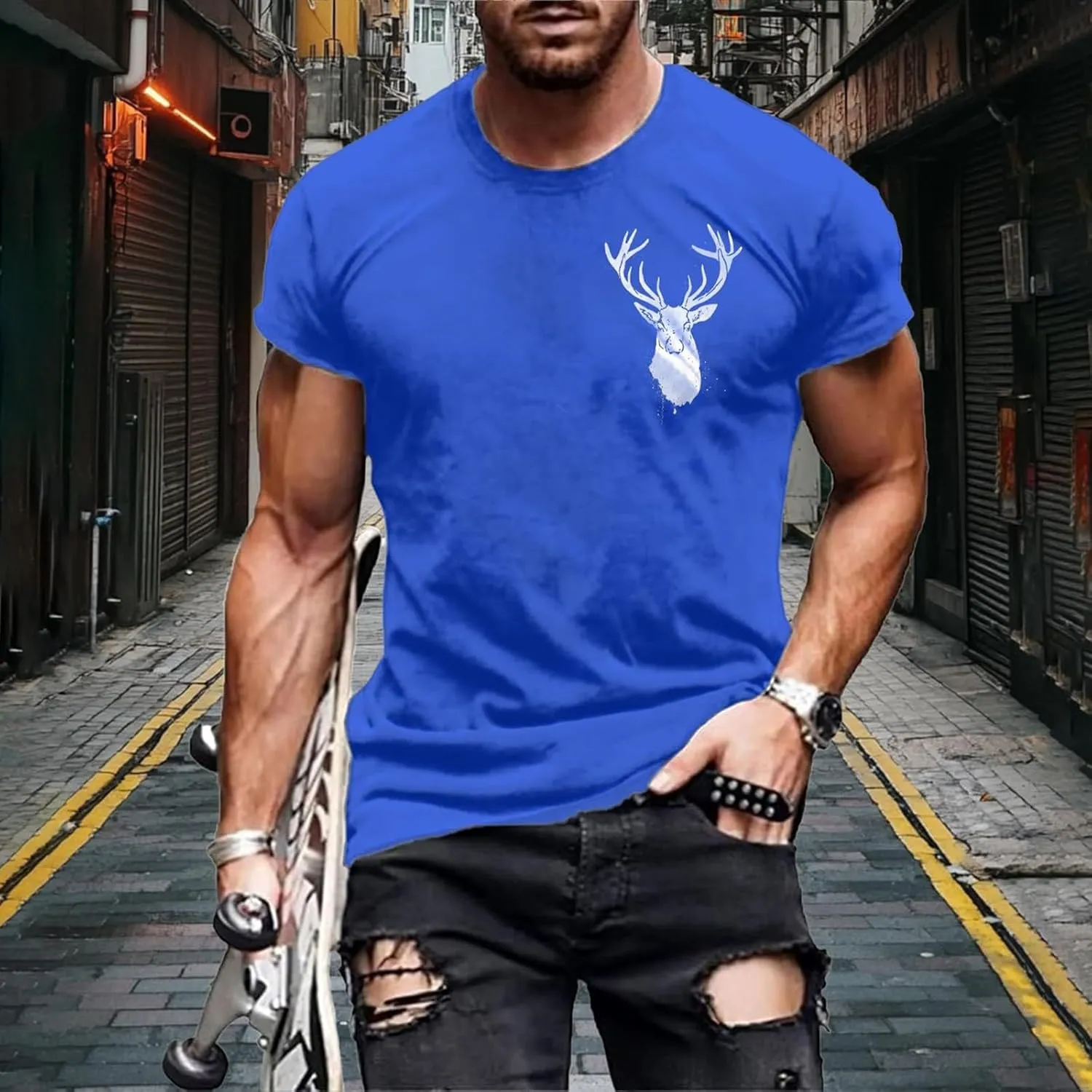 Crewneck Vintage T Shirts for Men Slim Fit Short Sleeve 2025 Trendy Summer Graphic Tees Hip Hop Hipster Streetwear