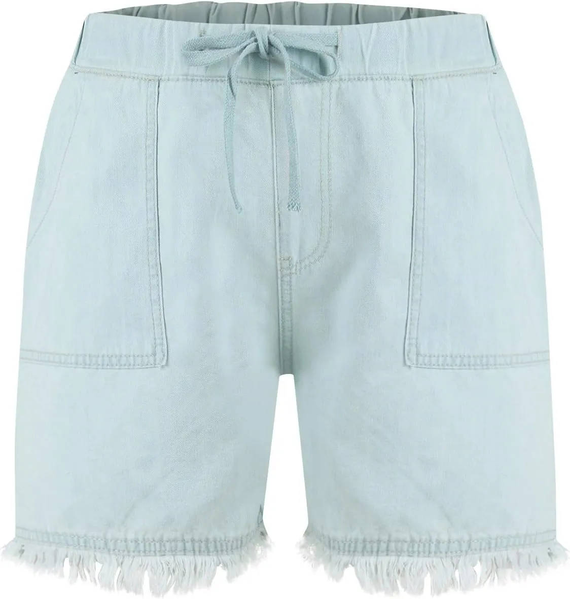 Cut Off Jeans Shorts for Women Elastic High Waisted Drawstring Raw Hem Denim Shorts Summer Hot Distressed Jeans