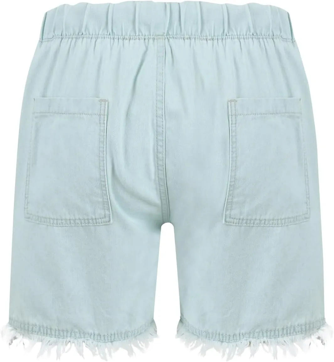 Cut Off Jeans Shorts for Women Elastic High Waisted Drawstring Raw Hem Denim Shorts Summer Hot Distressed Jeans