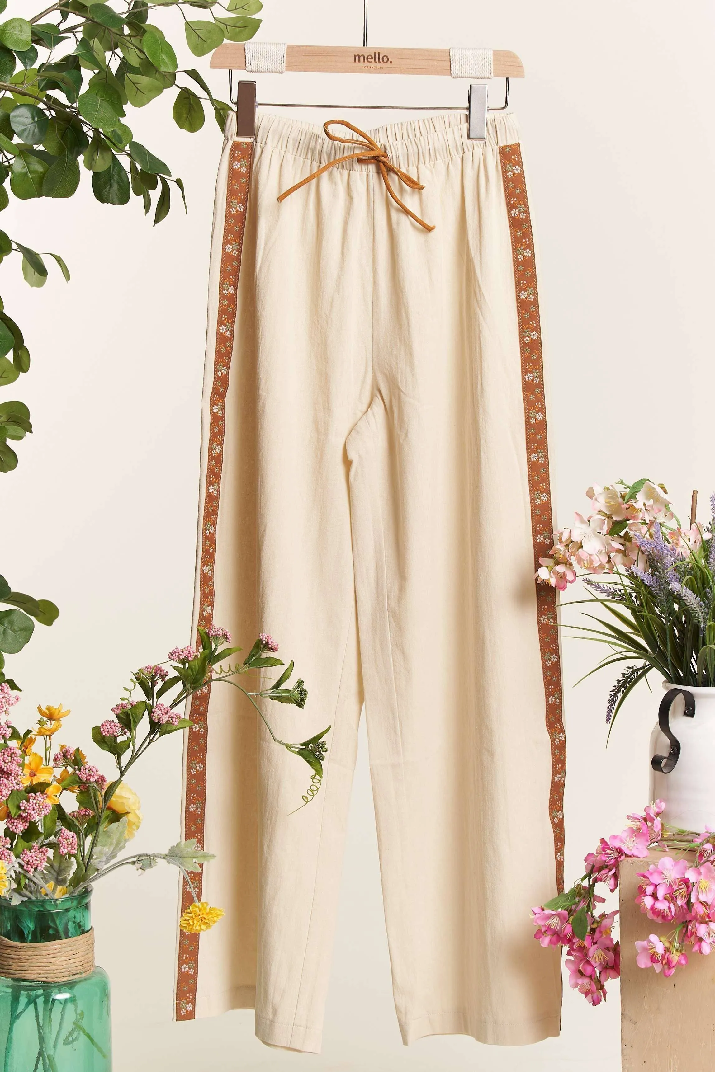 Elastic Tie Waist Wide Leg Pants