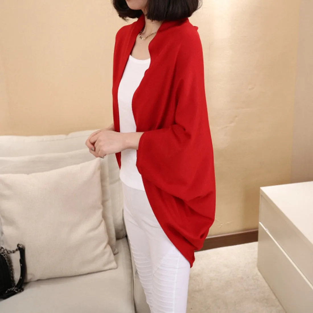 FashionSierra - Shawl Bat Sleeve Loose Knitted Sweater Cardigans