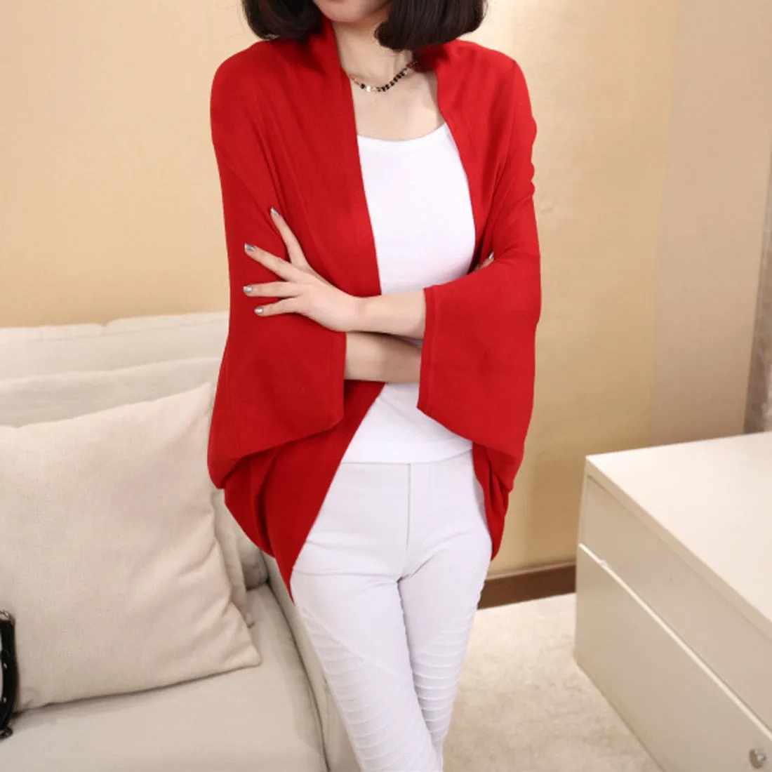 FashionSierra - Shawl Bat Sleeve Loose Knitted Sweater Cardigans