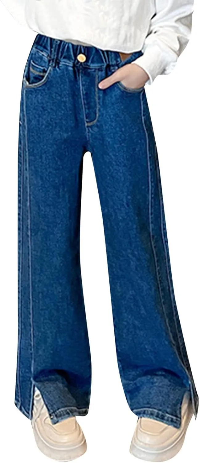 Girls Baggy Jeans Distressed Denim Pants Elastic Waist Wide Leg Jeans for Girls Kids Loose Fit Baggy Jeans Teens