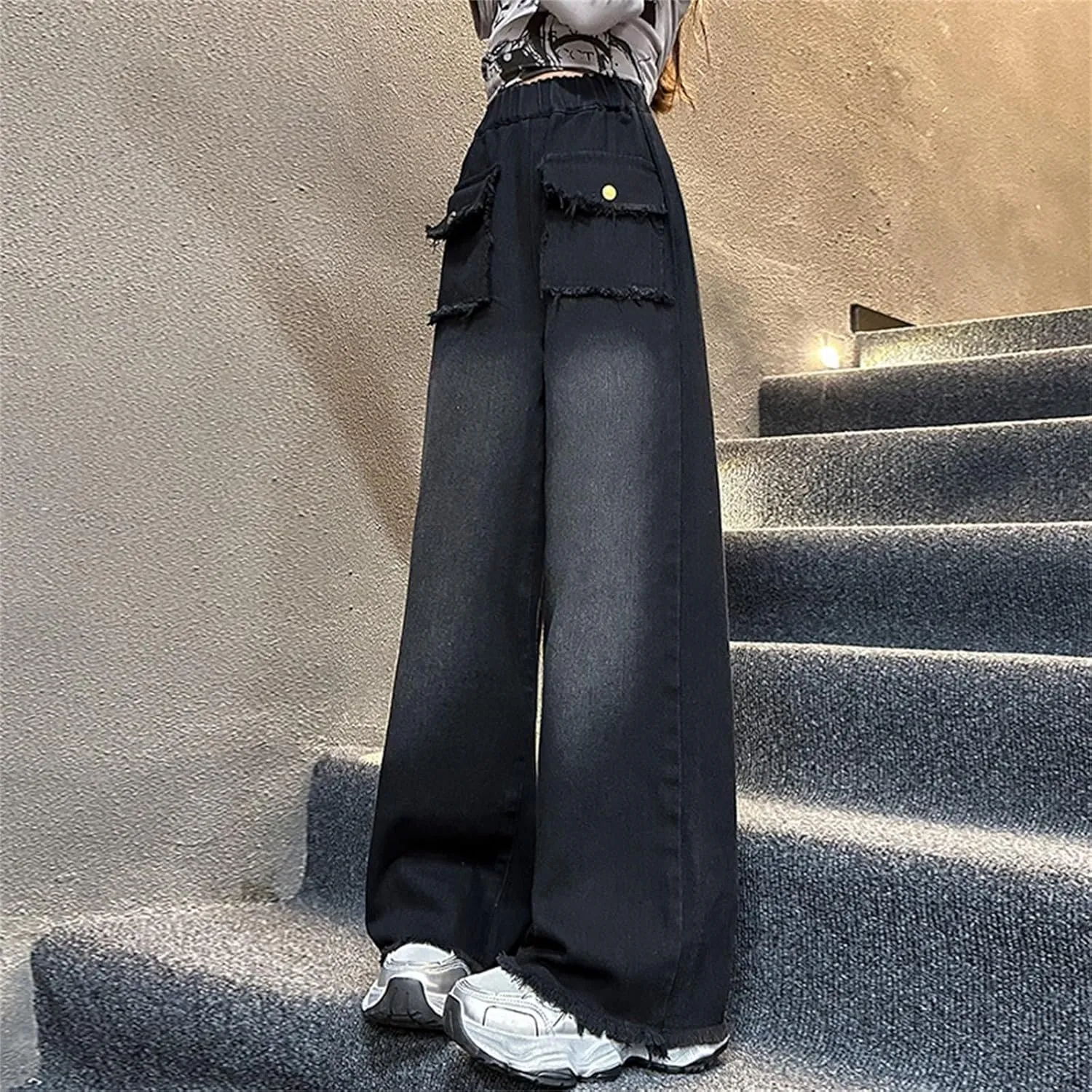 Girls Baggy Jeans Wide Leg Baggy Jeans High Waist Cargo Pants Vintage Streetwear Denim Jeans