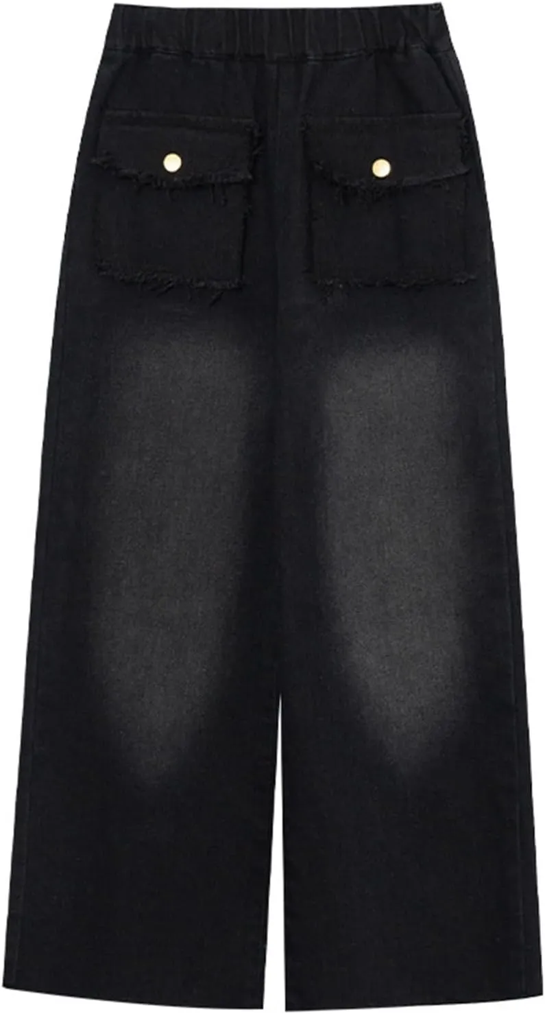 Girls Baggy Jeans Wide Leg Baggy Jeans High Waist Cargo Pants Vintage Streetwear Denim Jeans