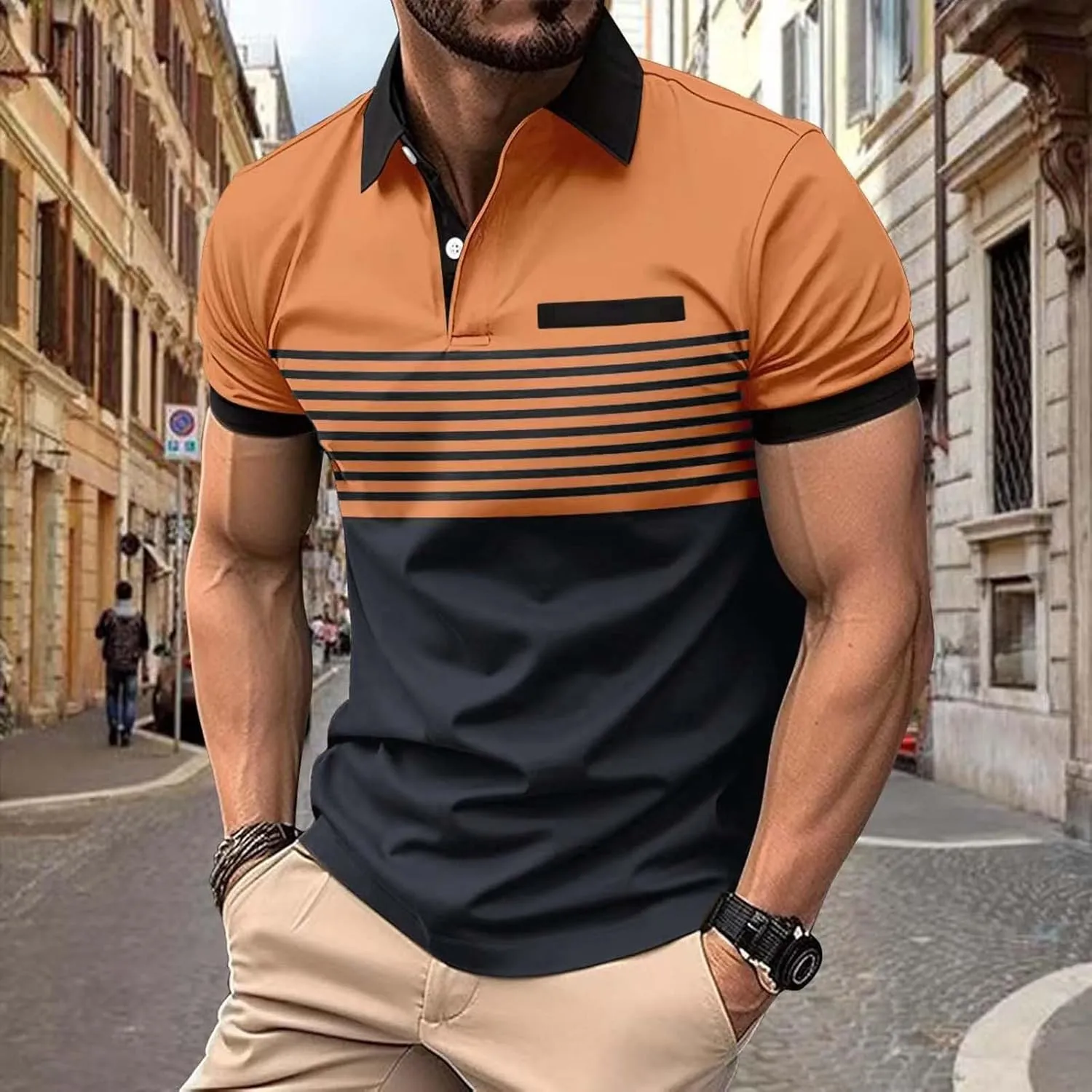Golf Polo Shirt for Men Moisture Wicking Performance Quick Dry Tee Casual Work Stand Collar Summer Henley Shirts
