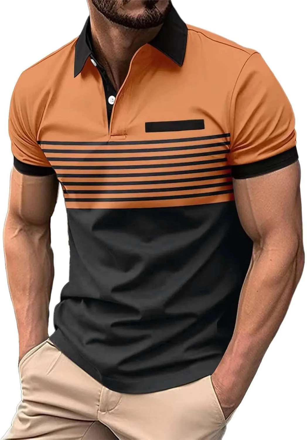 Golf Polo Shirt for Men Moisture Wicking Performance Quick Dry Tee Casual Work Stand Collar Summer Henley Shirts
