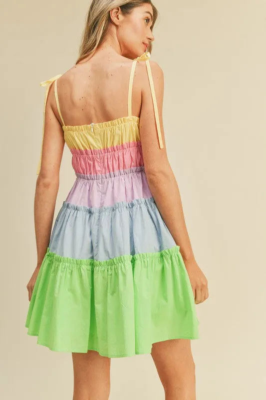 Limeade Multi Color Tiered Color Block Mini Dress