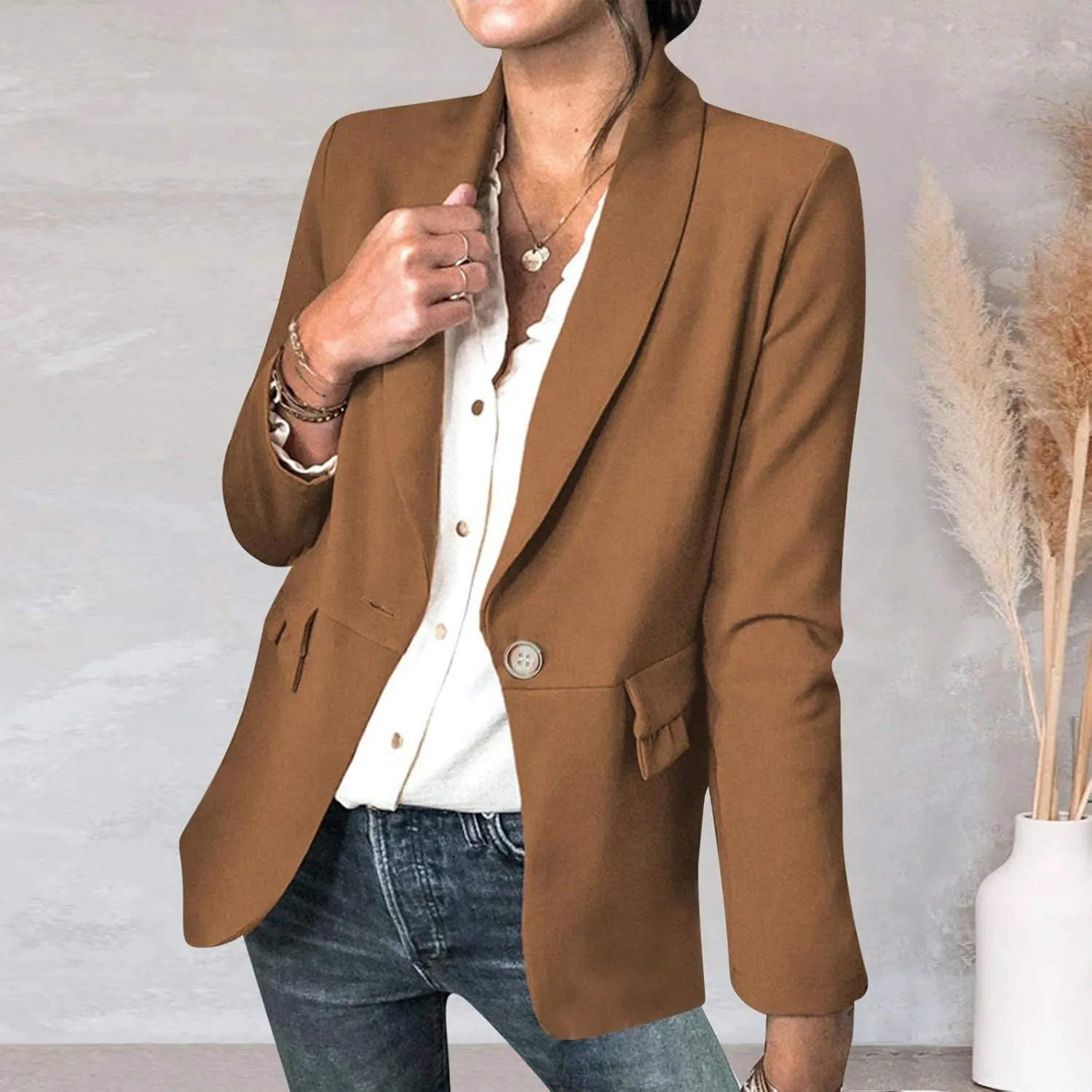 Linen Blazers for Women 2024 Tweed Womens Top Long Sleeve Prtite Fall Winter Cardigan Loose Oversized Blazer