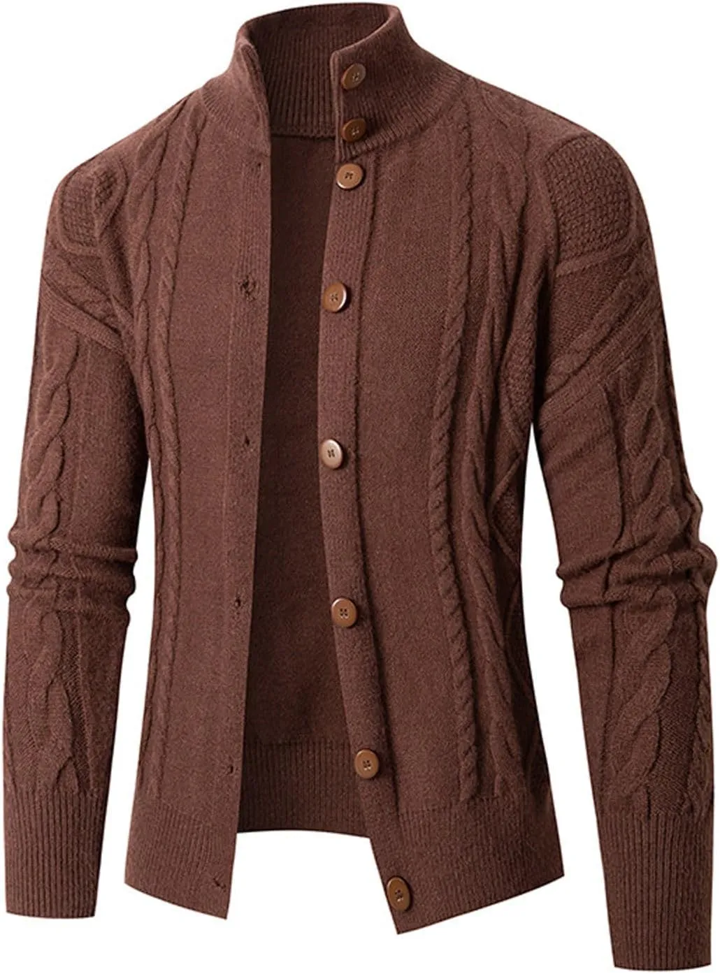 Mens Big and Tall Cardigan Sweater Slim Fit Button Down Sweater Stand Collar Long Sleeve Sweater Solid Color Knit Sweater