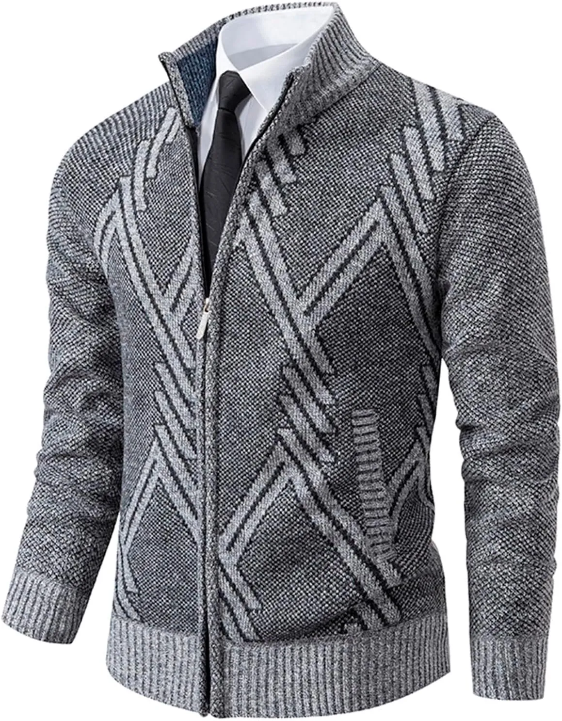 Mens Cardigan, Men's Full Zip Cardigan Sweaters Unisex Relax Fit Lapel Collar Long Sleeve Casual Ribbed Sweater