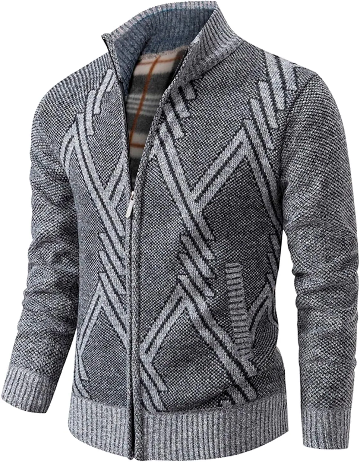 Mens Cardigan, Men's Full Zip Cardigan Sweaters Unisex Relax Fit Lapel Collar Long Sleeve Casual Ribbed Sweater