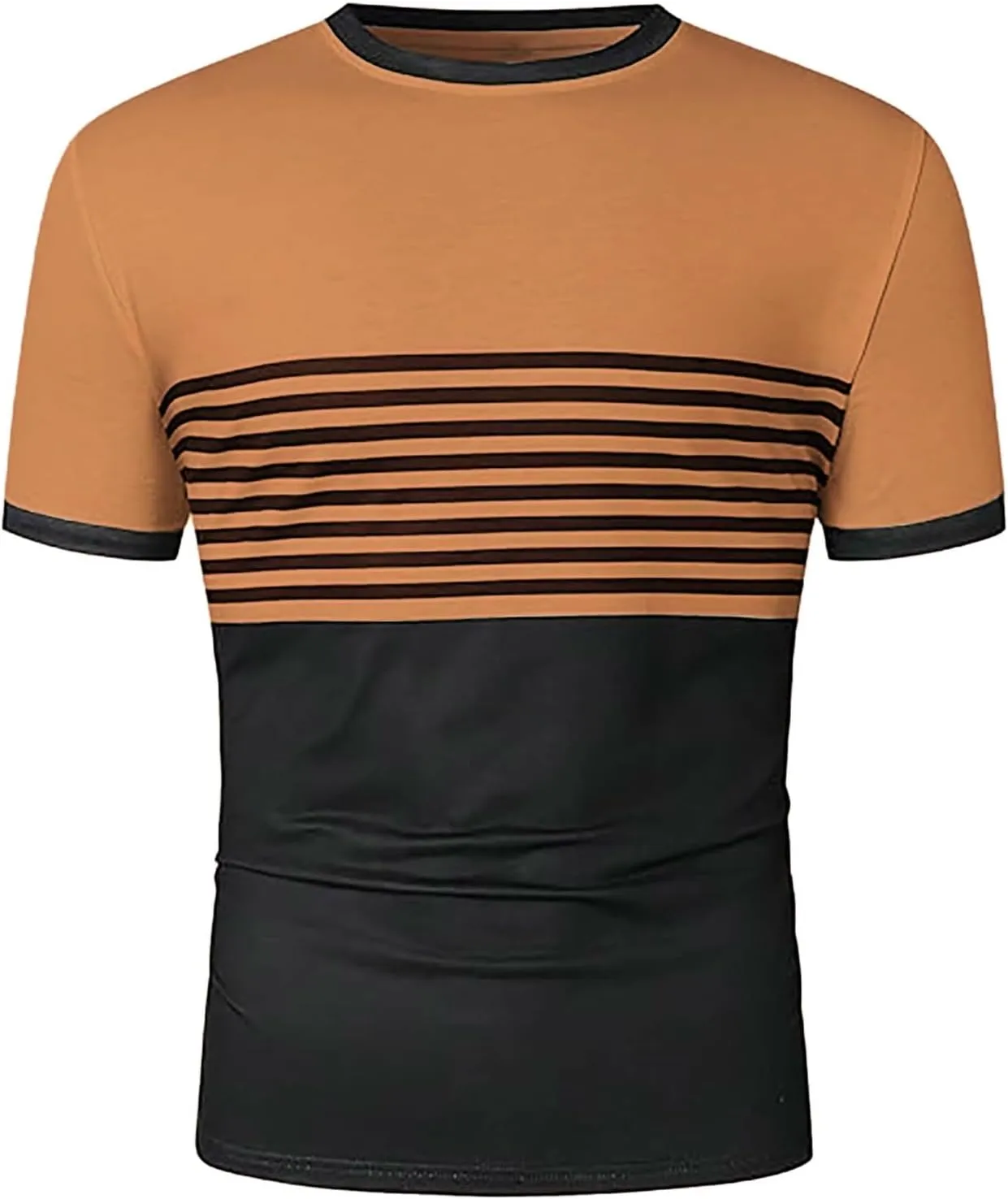 Men's Color Block Striped T Shirt Crew Neck Short Sleeve Fashion Tee Casual Summer Top Stylish Outings BBQ Big and Tall