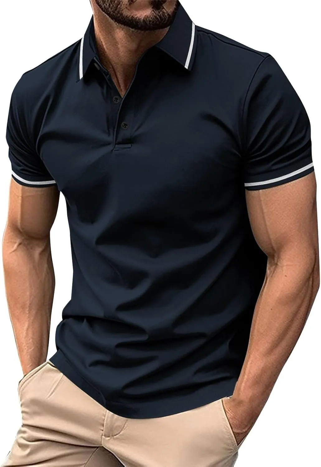 Mens Golf Shirt Stylish Business Casual Work Short Sleeve Polo Shirts Moisture Wicking Dry Fit Performance Sport Tees