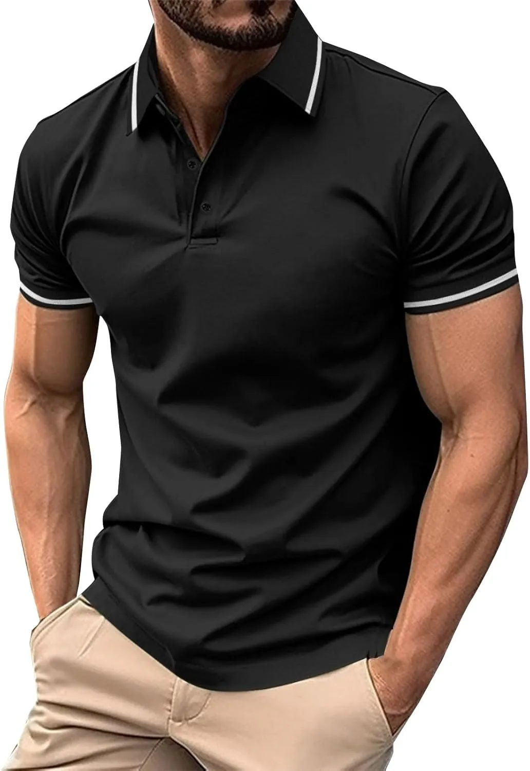 Mens Golf Shirt Stylish Business Casual Work Short Sleeve Polo Shirts Moisture Wicking Dry Fit Performance Sport Tees