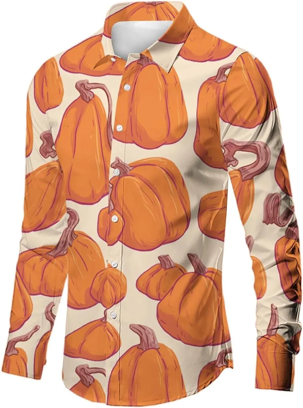 Mens Halloween Christmas Shirts Novetly Pumpkin Printed Long Sleeve Button Down Shirt Party Aloha Beach Hippie Tees