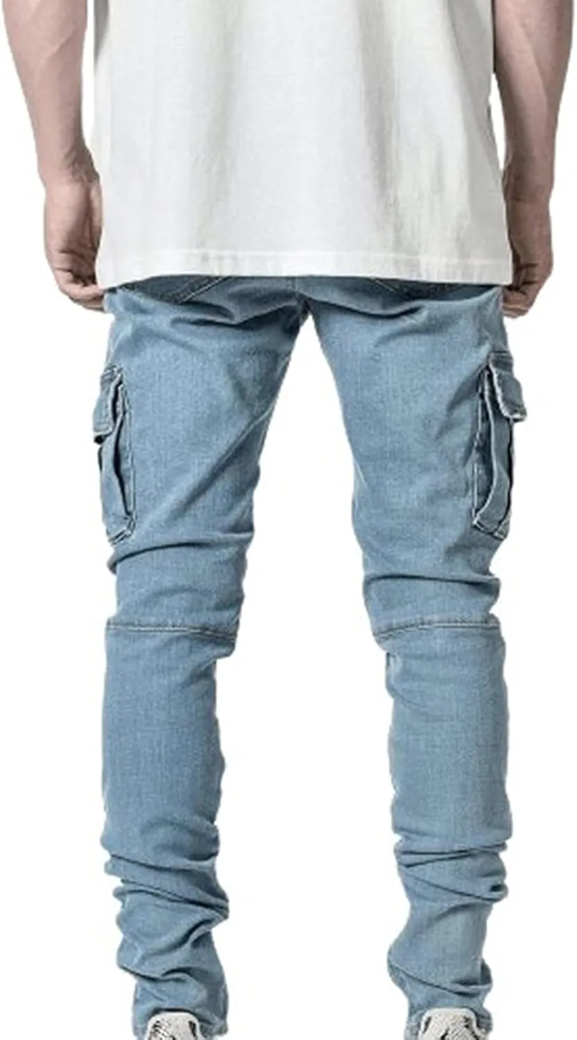 Mens Slim Fit Jeans Casual Stretch Skinny Jeans Fashion Straight Cargo Denim Pants Hip Pop Y2K Streetwear Jeans