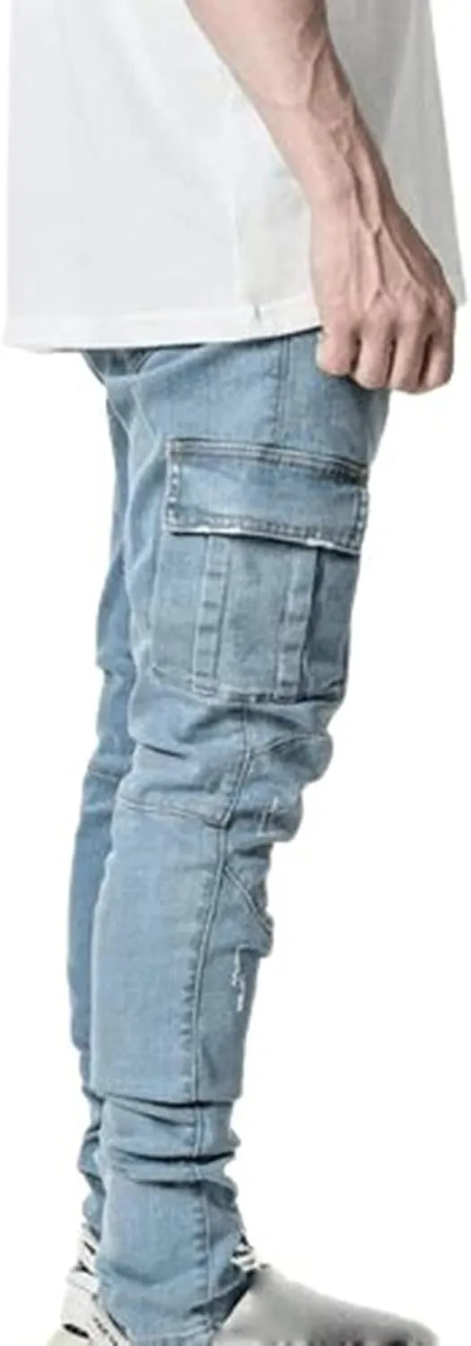 Mens Slim Fit Jeans Casual Stretch Skinny Jeans Fashion Straight Cargo Denim Pants Hip Pop Y2K Streetwear Jeans