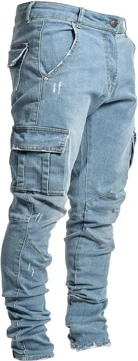 Mens Slim Fit Jeans Casual Stretch Skinny Jeans Fashion Straight Cargo Denim Pants Hip Pop Y2K Streetwear Jeans