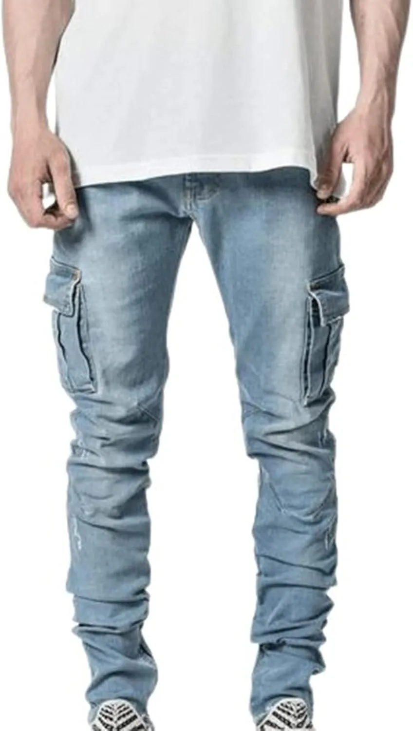 Mens Slim Fit Jeans Casual Stretch Skinny Jeans Fashion Straight Cargo Denim Pants Hip Pop Y2K Streetwear Jeans