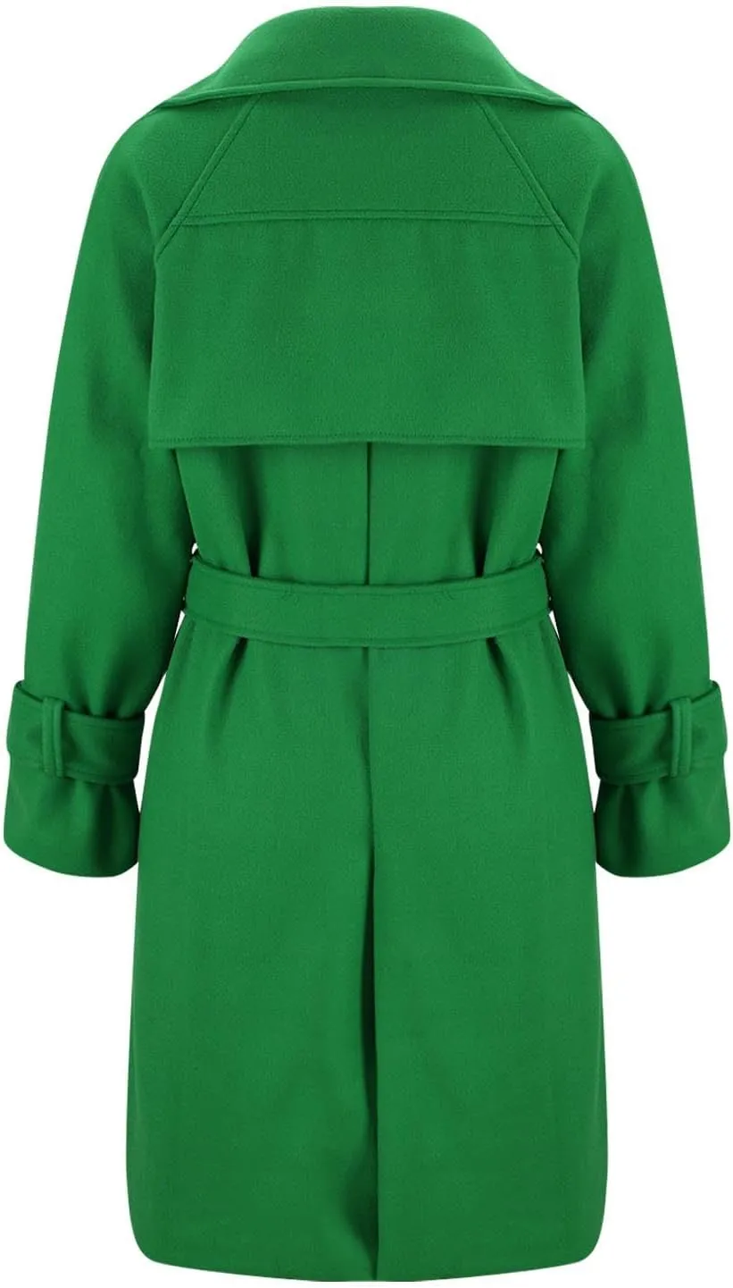 Notch Lapel Trench Coat for Women Wool Blend Winter Jackets Warm Double Breasted Midi Long Wool Pea Coat with Belts