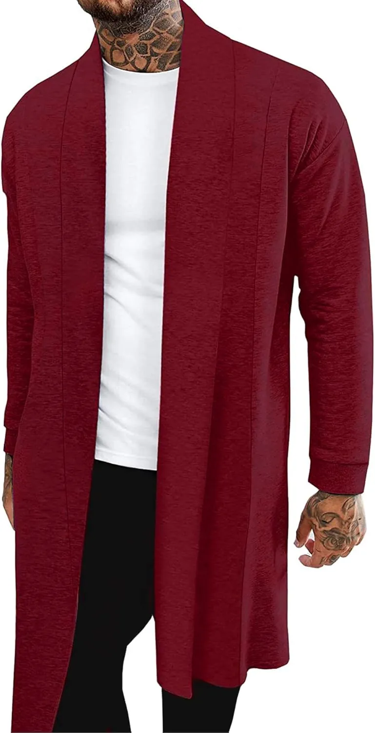 Pacinoble Men's Shawl Casual Cardigan Long Sleeve Drape Cape Lightweight Open Front Long Length Cardigan