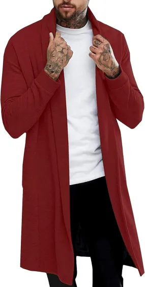 Pacinoble Men's Shawl Casual Cardigan Long Sleeve Drape Cape Lightweight Open Front Long Length Cardigan