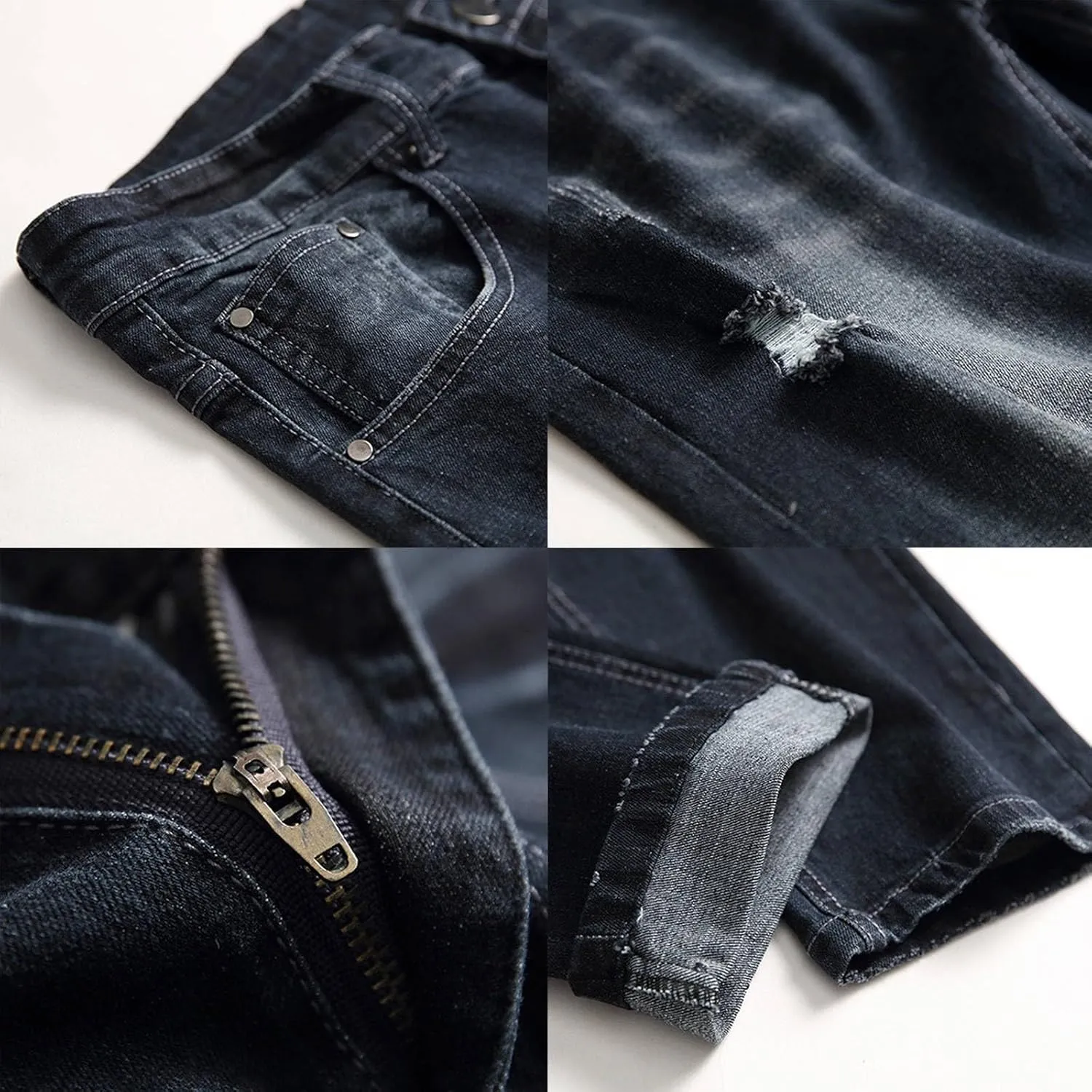 Ripped Jeans Men Baggy Classic Vintage Straight Wide Leg Denim Pants Baggy Jeans Trousers Mulit Pockets